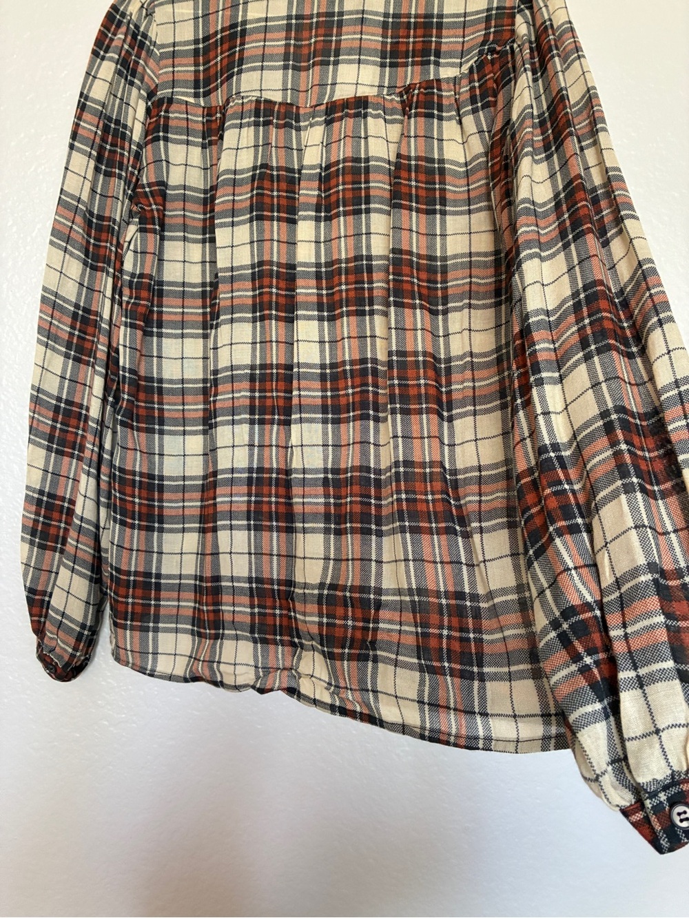 NWT Mango Plaid Ruffle Collar Blouse Viscose Wool Top Rust Cream XS Cottagecore - Picture 5 of 9